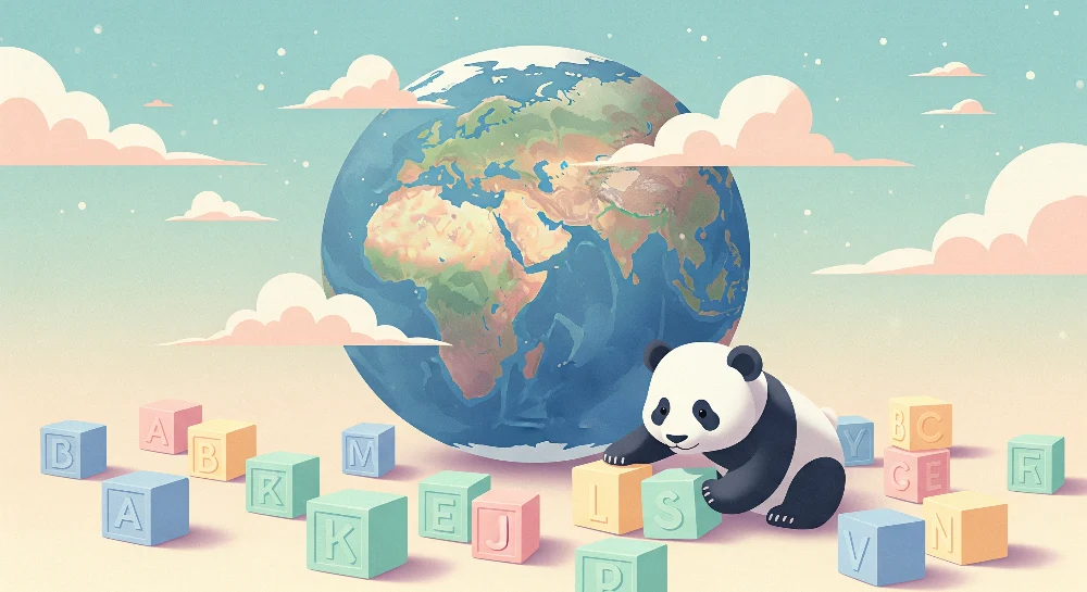 Tapet cameră bebeluși | Panda jucător și glob pământesc colorat
