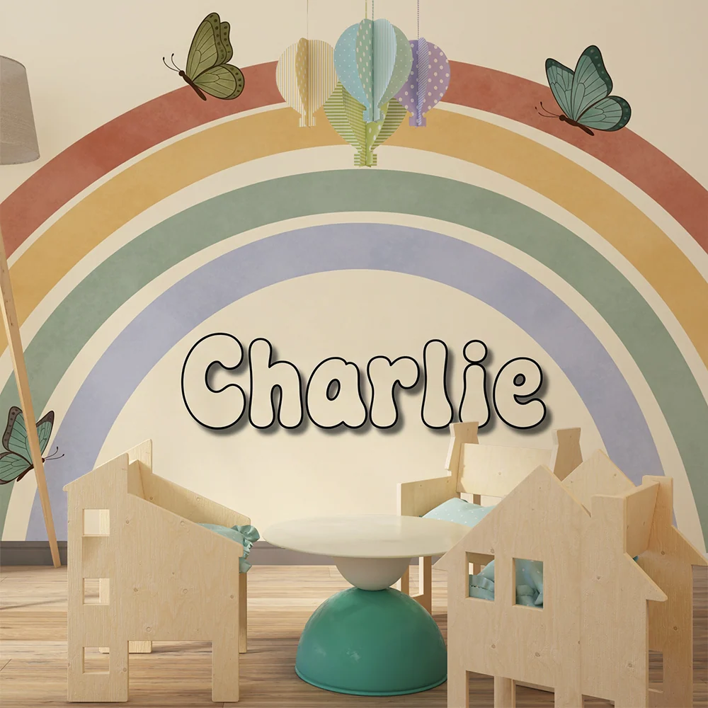 Tapet cameră copii | Curcubeu Charlie cu fluturi colorați