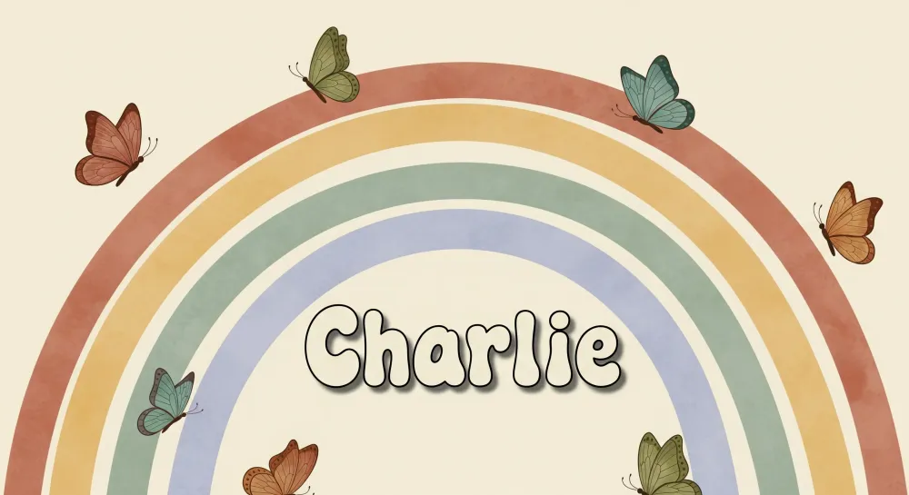 Tapet cameră copii | Curcubeu Charlie cu fluturi colorați