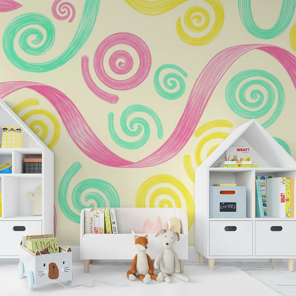 Tapet de cameră pentru bebeluși | Spirale colorate pe fundal moale