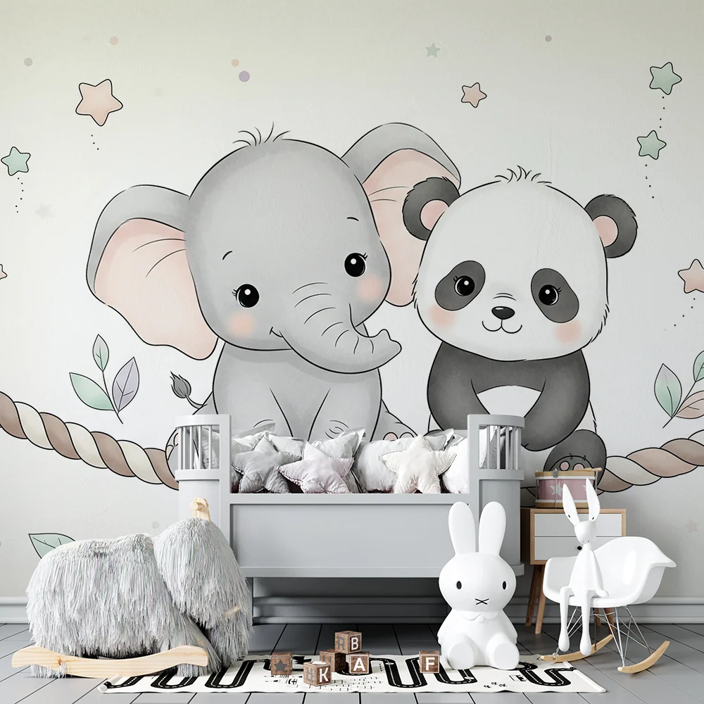 Tapet camera bebeluși | Elefant și panda pe o sfoară