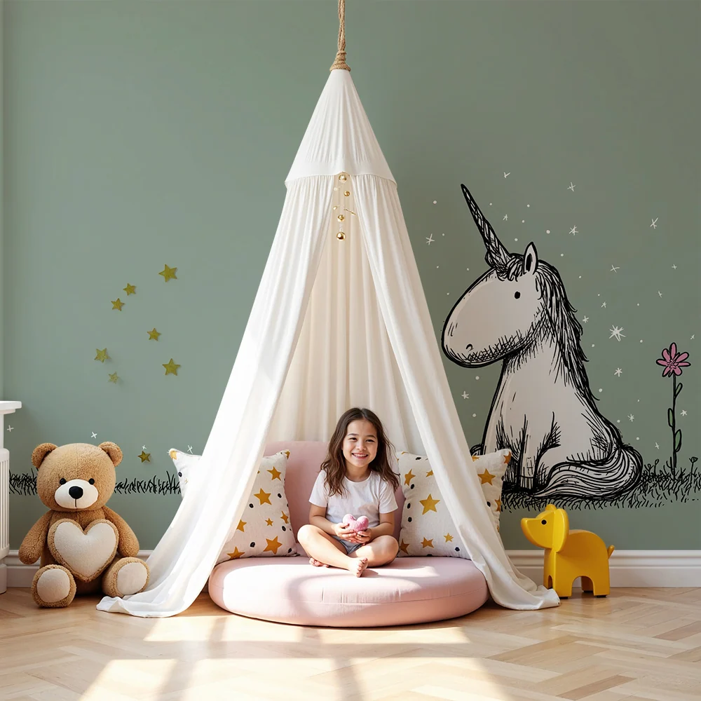 Tapet camera bebeluși | Unicorn drăguț și stea strălucitoare pe fundal verde