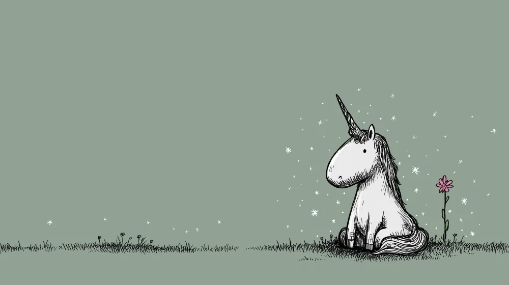 Tapet camera bebeluși | Unicorn drăguț și stea strălucitoare pe fundal verde