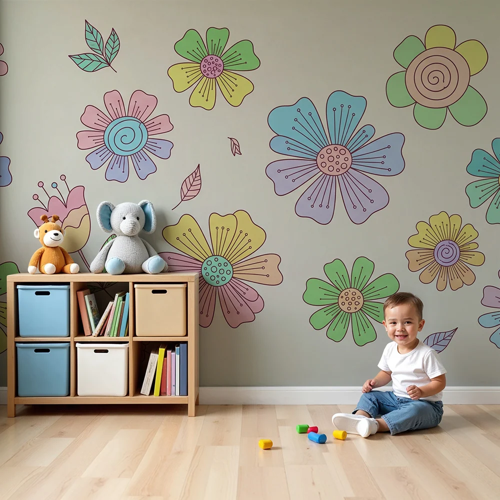 Tapet camera copil | Flori multicolore