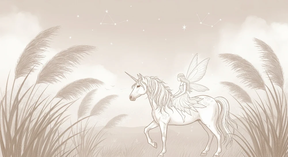 Tapet copii | Unicorn magic și zână într-un peisaj magic