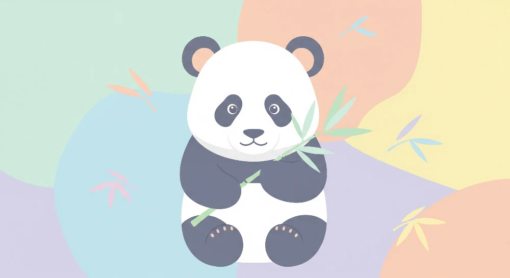 Tapet pentru cameră de copii | Panda drăguț cu bambus pe un fundal pastel