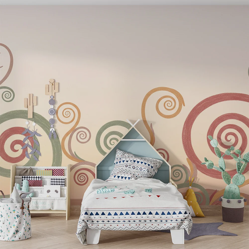 Tapet pentru camera de bebeluși | Spirale colorate și moi pentru o atmosferă liniștitoare