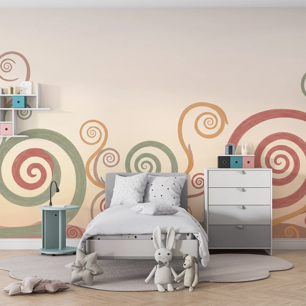 Tapet pentru camera de bebeluși | Spirale colorate și moi pentru o atmosferă liniștitoare