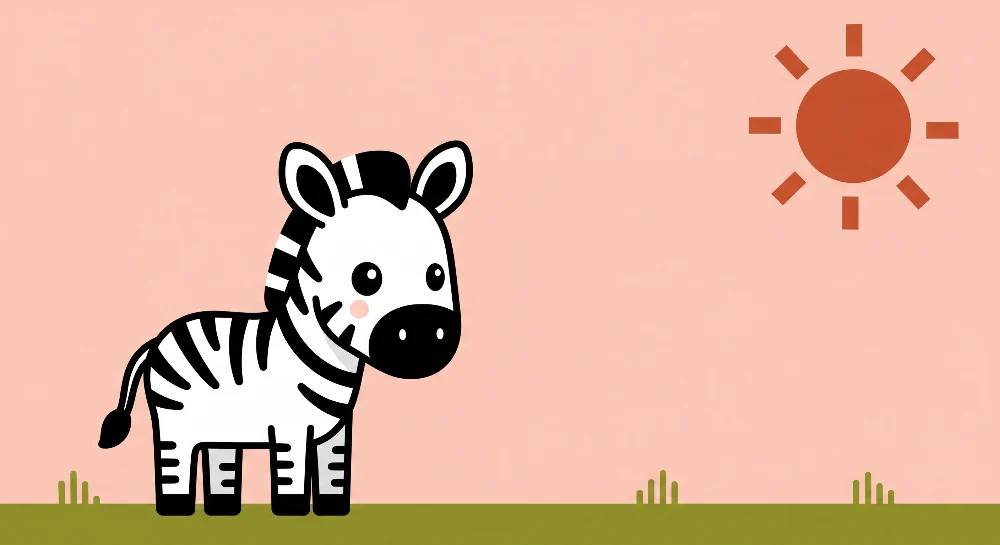 Tapet pentru camera de bebeluși | Un zebra drăguț pe fundal pastel cu soare