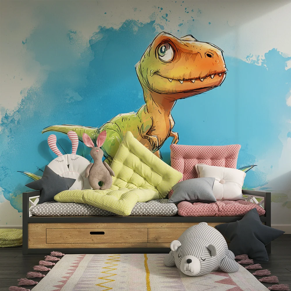 Tapet pentru camera copilului | Dinozaur vesel pe pajiște