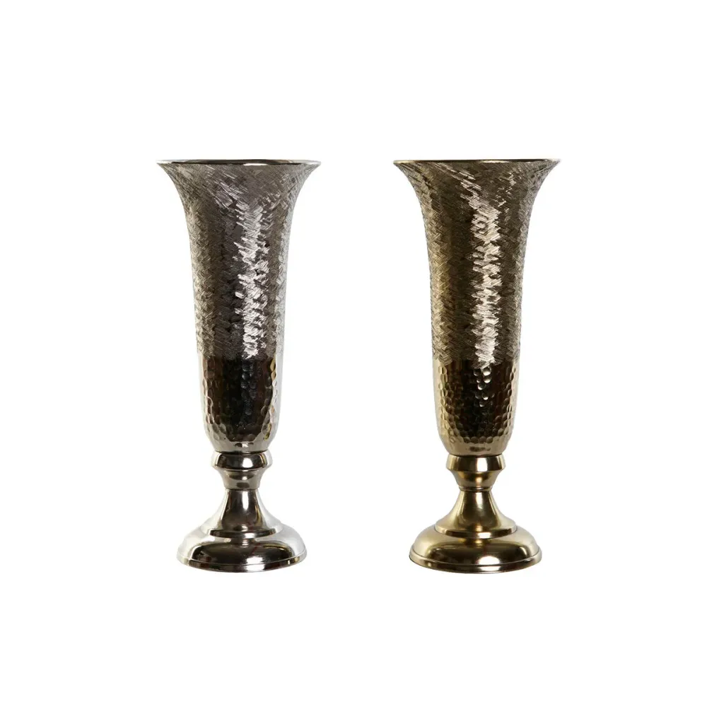 Vază DKD Home Decor Auriu* Argintiu Aluminiu 13 x 13 x 33 cm (2 Unități)