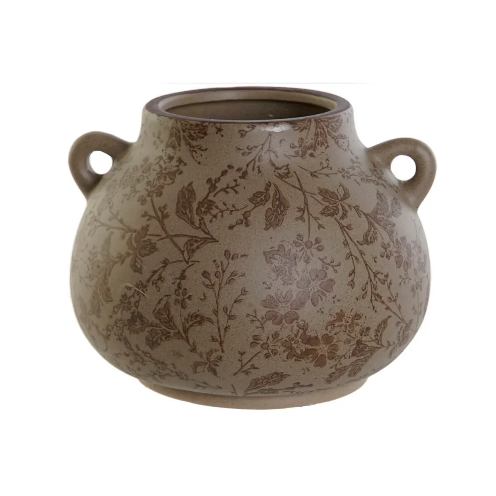 Vază Home ESPRIT Maro Verde Gresie Frunza unei plante 21 x 20 x 16 cm