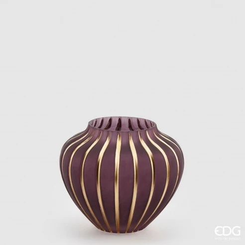 Vază Sticlă Bombatată cu Dungi - 17 cm