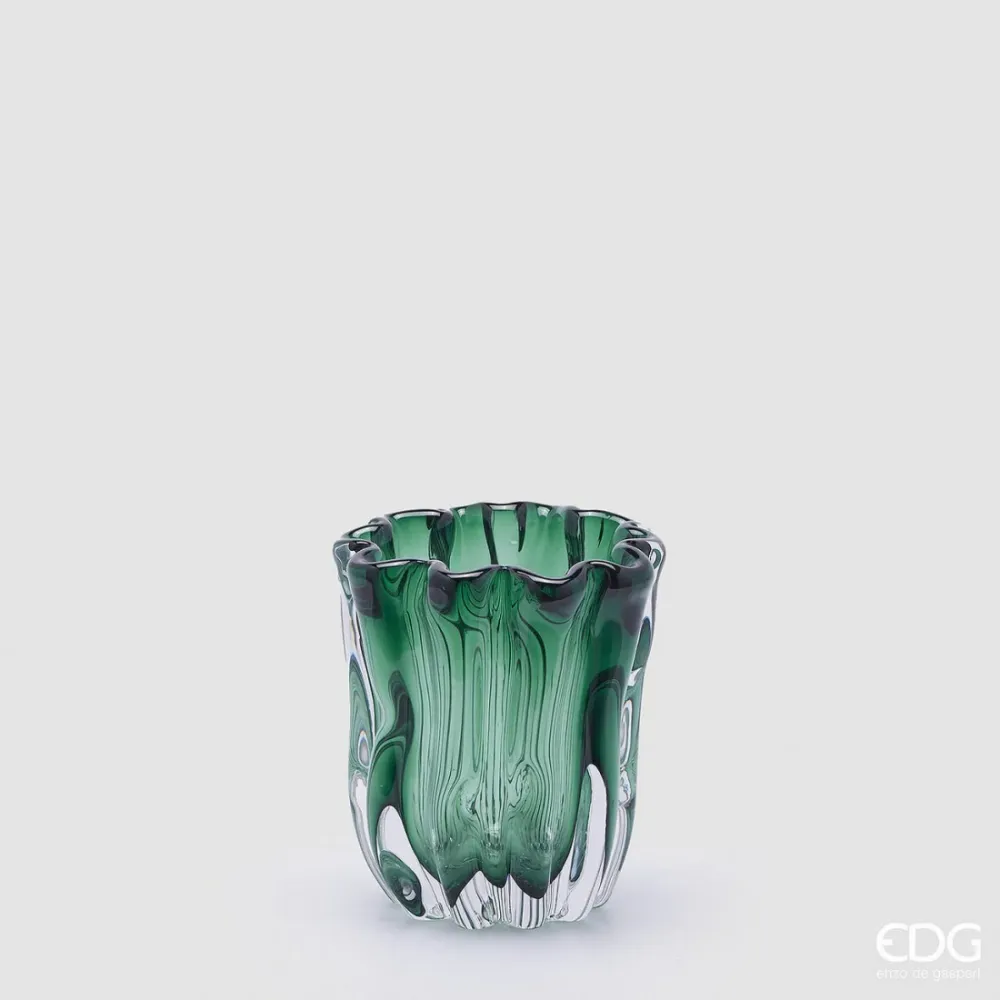 Vază Sticlă Fluid Verde Smarald EDG - 17 cm