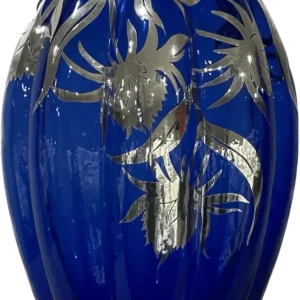 Vaza din sticla suflata albastra Argenti d'Arte cu decor argintiu Fiori_Blu