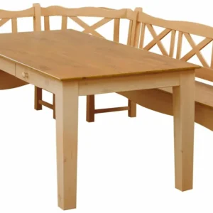 Coltar cu masa dining Vanda din lemn de pin natur, 200 cm
