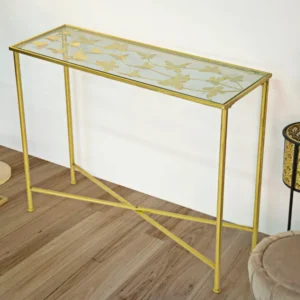 Consola Mauro Ferretti Butterflies Glass 100X35X80 cm, Auriu