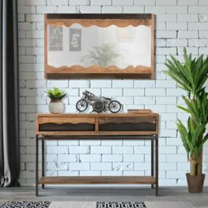 Consola Mauro Ferretti Yellowstone 118X40X80, Lemn de salcam nilotic, cm, Maro/Negru