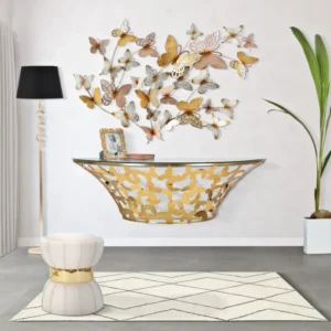 Consola Suspendata Mauro Ferretti Butterflies 120X40,5X37,2 cm, Auriu