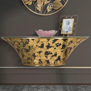 Consola Suspendata Mauro Ferretti Leaves 120X40,5X37,2 cm, Auriu