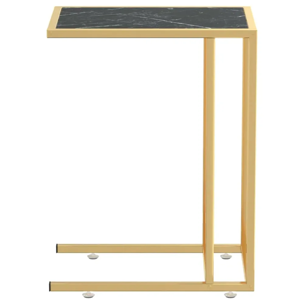 Masă laterală calculator negru marmură 50x35x65 cm sticlă