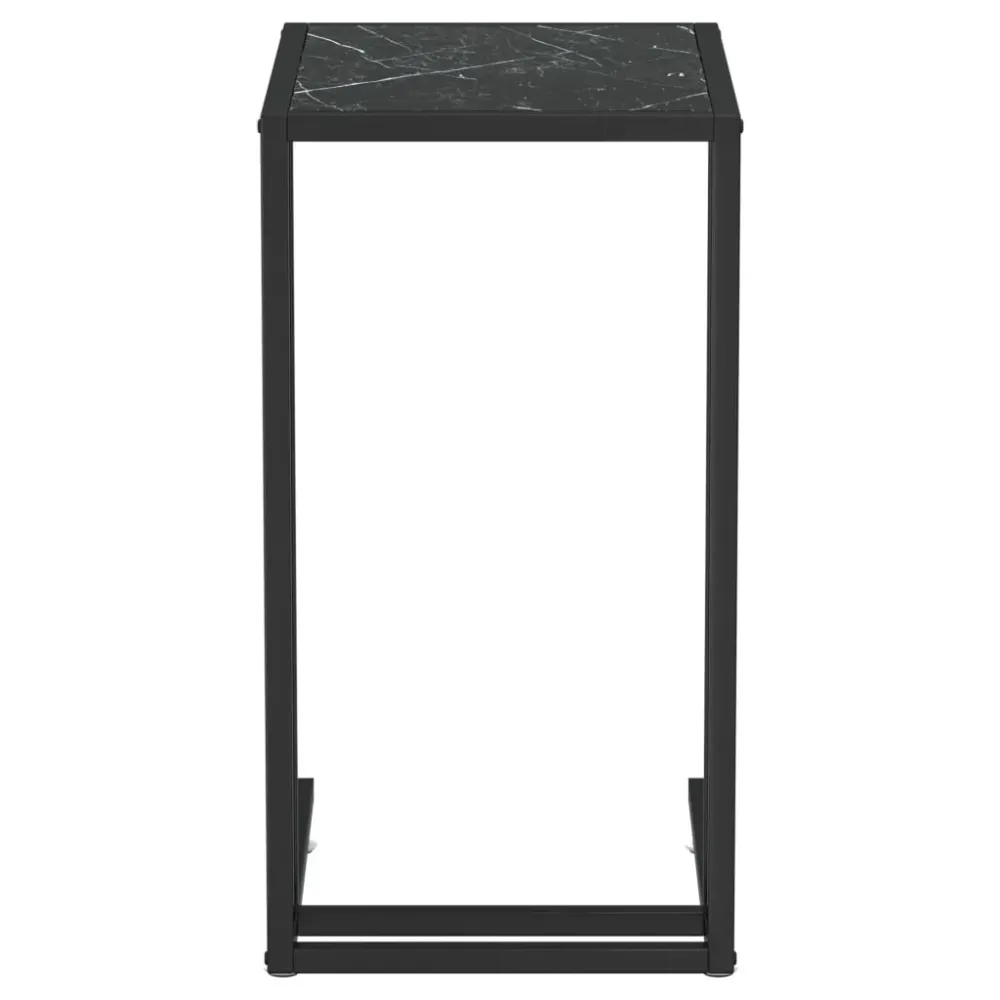 Masă laterală de calculator negru marmură 50x35x65 cm sticlă