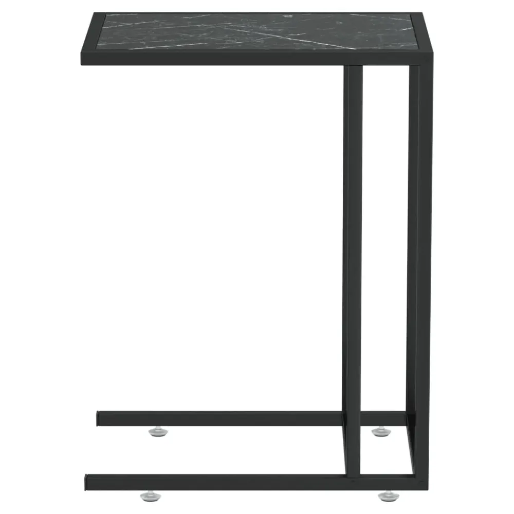 Masă laterală de calculator negru marmură 50x35x65 cm sticlă