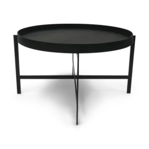 Masa cafea baza otel negru, tava piele naturala, negru, Deck