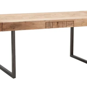 Masa Dining Extensibila Mauro Ferretti Mumbai 160X90X77, Extinsa 240X90X77,, Lemn de salcam nilotic, cm, Maro/Negru