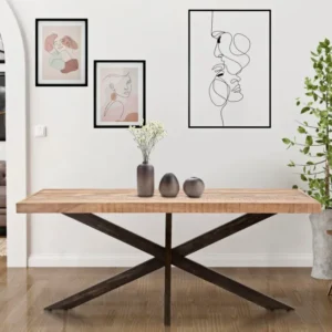 Masa Dining Mauro Ferretti Legno 180X90X77, Lemn de salcam nilotic, cm, Maro/Negru