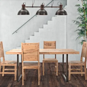 Masa Dining Mauro Ferretti Mumbai 175X90X77, Lemn de salcam nilotic, Maro/Negru