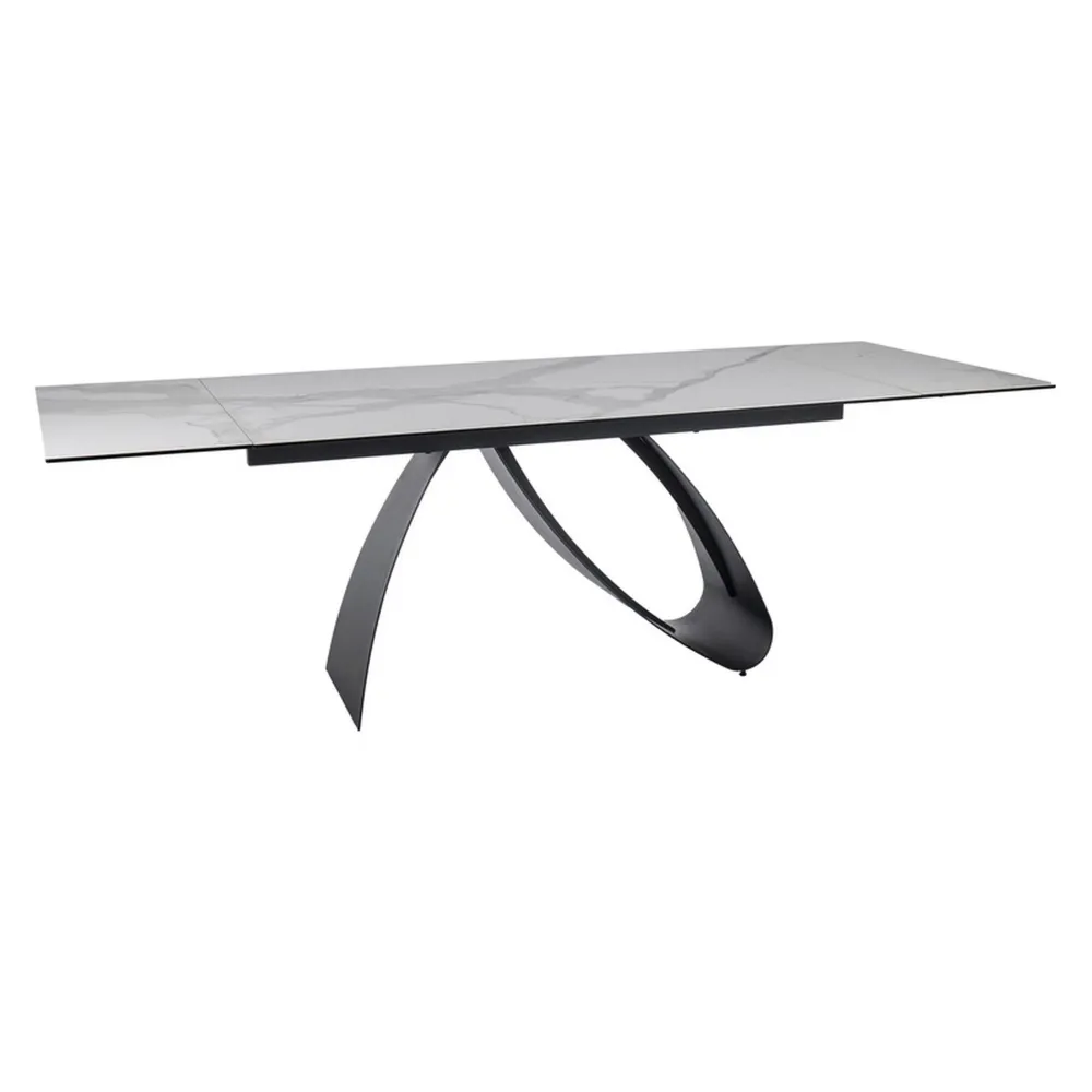 Masa extensibila DIUNA, alb/negru, sticla/ceramica/metal, 160/240x90x77 cm