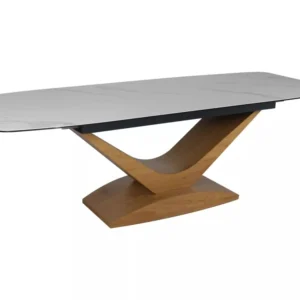 Masa extensibila DOLCE, alb cu efect de marmura/stejar, 180/240x95x76 cm