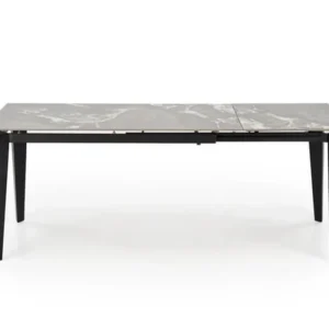 Masa extensibila FELIX, gri cu efect de marmura/negru, piatra sinterizata/metal, 141-201x81x76 cm