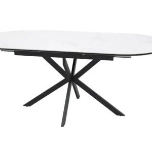 Masa extensibila GASTON, alb mat cu efect de marmura, ceramica/metal, 140/180x80x76 cm