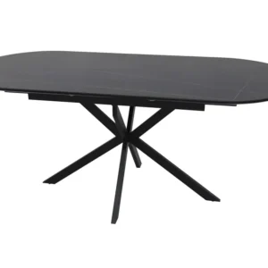 Masa extensibila GASTON, negru mat cu efect de marmura, ceramica/metal, 140/180x80x76 cm