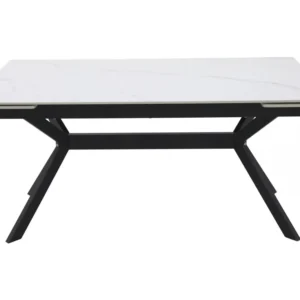 Masa extensibila IMPERIA, alb mat cu efect de marmura/negru, ceramica/metal, 180/240x90x76 cm