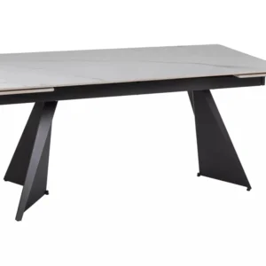 Masa extensibila LACONI, alb cu efect de marmura, ceramica/metal, 160/220x90x76 cm