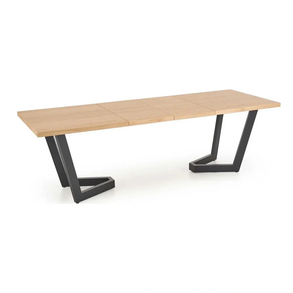 Masa extensibila MASSIVE 2, stejar natural/negru, PAL furniruit/otel, 160-250x90x77 cm