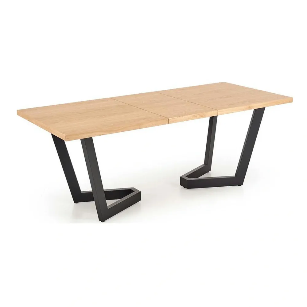 Masa extensibila MASSIVE 2, stejar natural/negru, PAL furniruit/otel, 160-250x90x77 cm