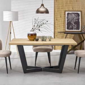 Masa extensibila MASSIVE 2, stejar natural/negru, PAL furniruit/otel, 160-250x90x77 cm