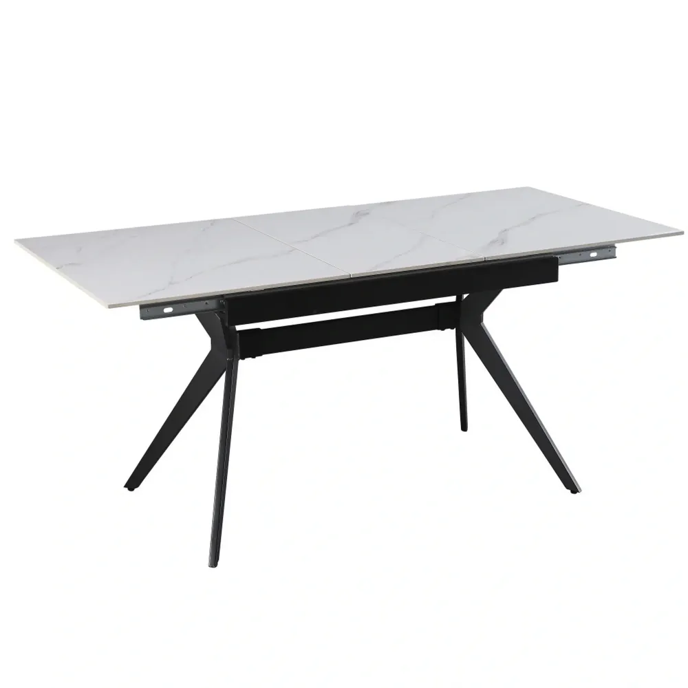 Masa extensibila MILS, alb cu efect de marmura/negru, ceramica/metal, 130/170x80x76 cm