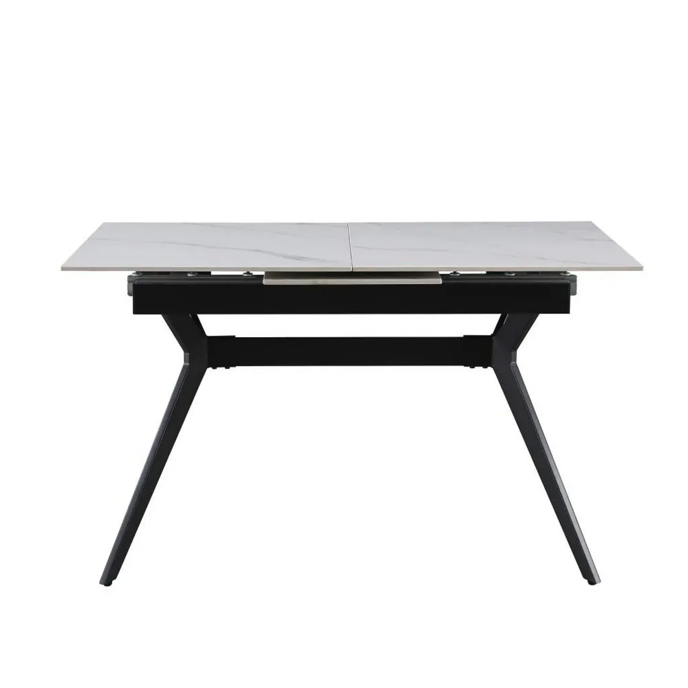 Masa extensibila MILS, alb cu efect de marmura/negru, ceramica/metal, 130/170x80x76 cm