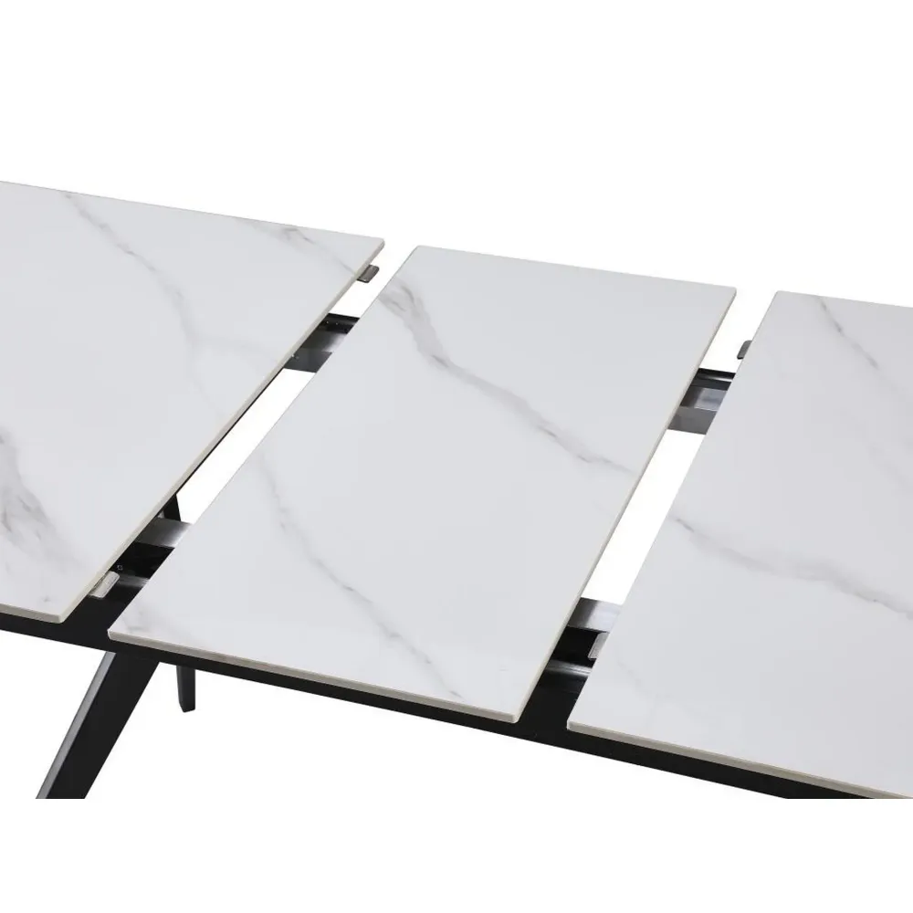 Masa extensibila MILS, alb cu efect de marmura/negru, ceramica/metal, 130/170x80x76 cm