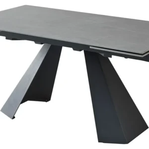 Masa extensibila MITCH, gri cu efect de marmura/negru, ceramica/metal, 160-240x90x76 cm