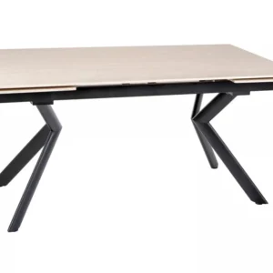 Masa extensibila NORTON, piatra travertin/negru, ceramica/metal, 160/240x90x75 cm