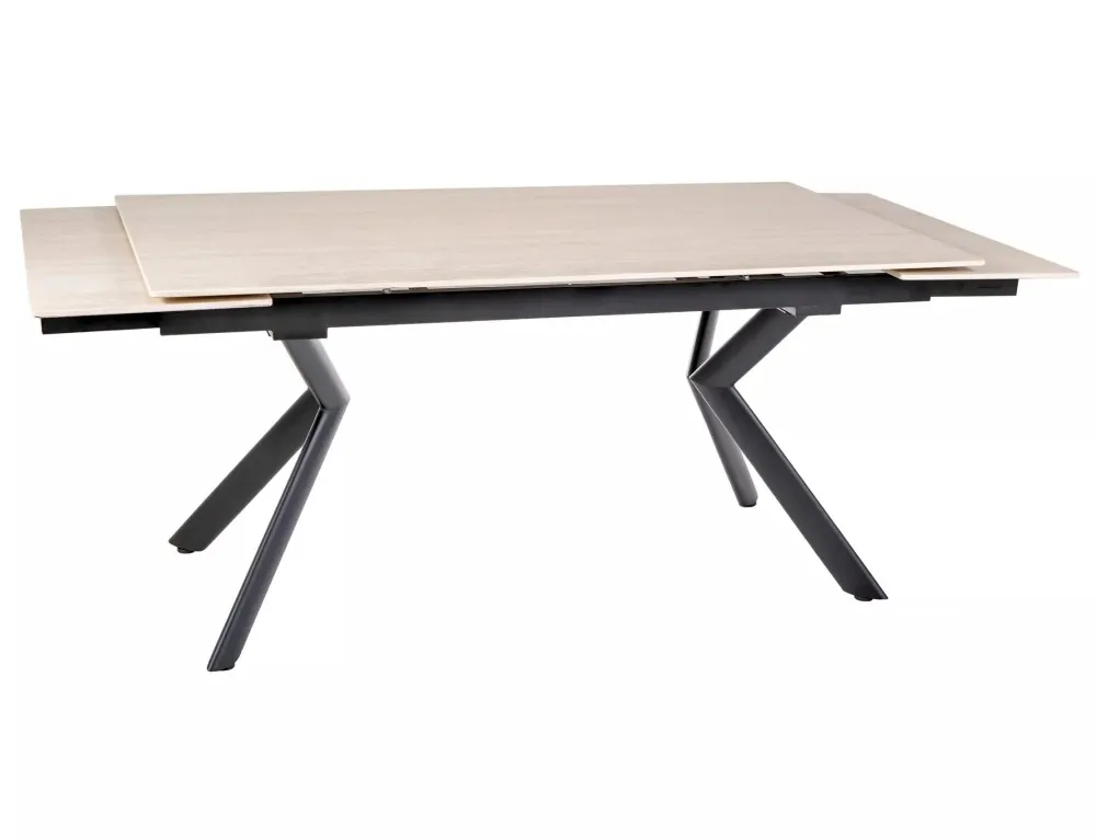 Masa extensibila NORTON, piatra travertin/negru, ceramica/metal, 160/240x90x75 cm