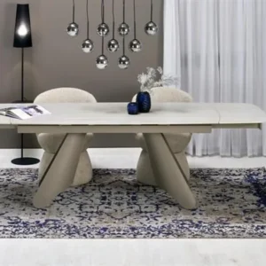 Masa extensibila SALIX, travertin/casmir, piatra sinterizata/otel, 180/260x90x76 cm