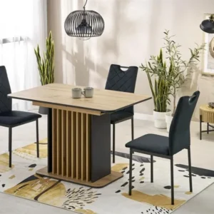 Masa extensibila WILSON, stejar artisan/negru, PAL laminat, 120/158x77x77 cm