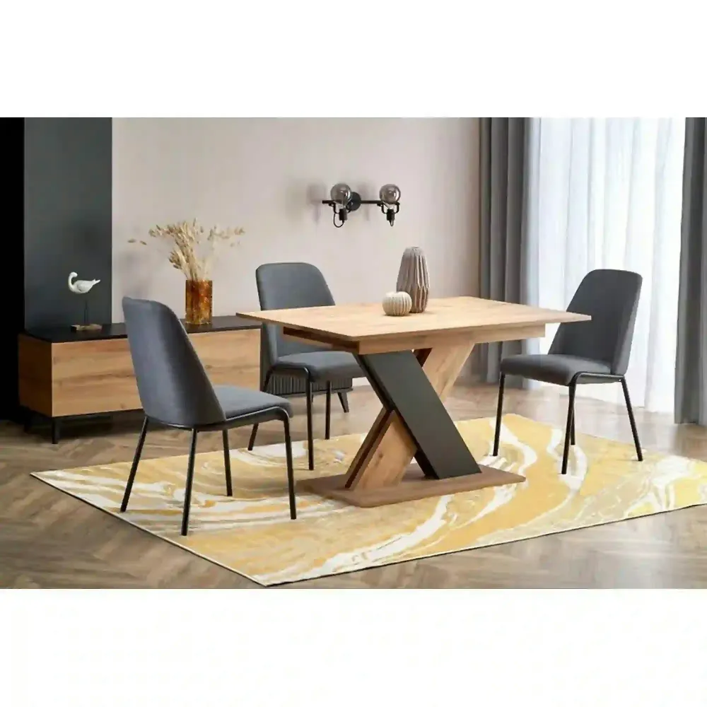 Masa extensibila XARELTO, stejar/negru, PAL furniruit, 130/175x85x76 cm